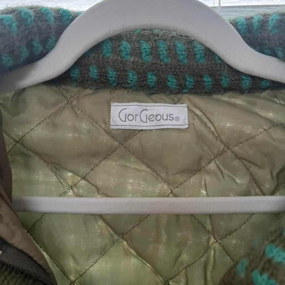 GorGeous Vintage Bomber Jacket Teal & Gray women size small pockets zipper Fall - Picture 8 of 15